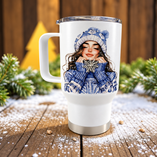Cestovní termohrnek „Zimní dívka se sněhovou vločkou“ – 450 ml